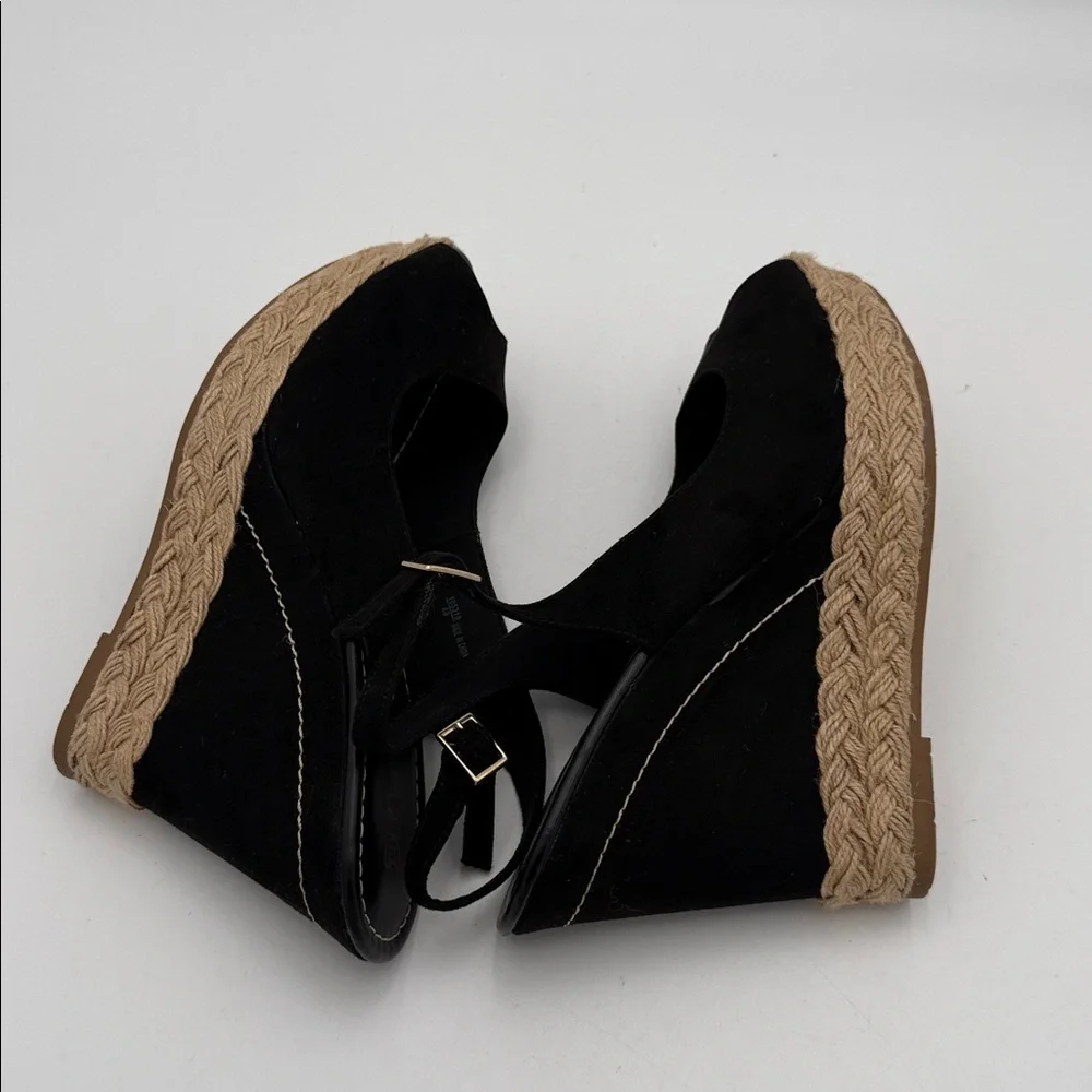 Brash Black Tan Wedge espadrilles Sandals women 12 casual vacation beach Y2K